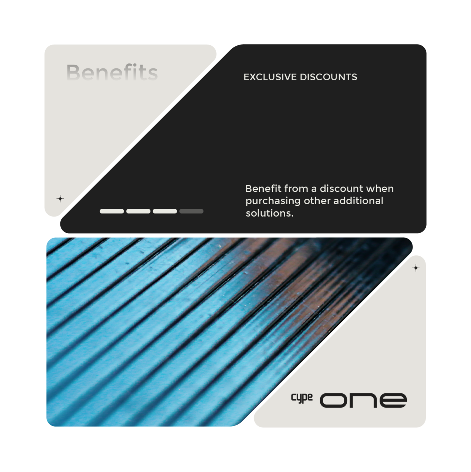 Benefits:EXCLUSIVE DISCOUNTS. Benefits from a discount when purchasing other additional solutions