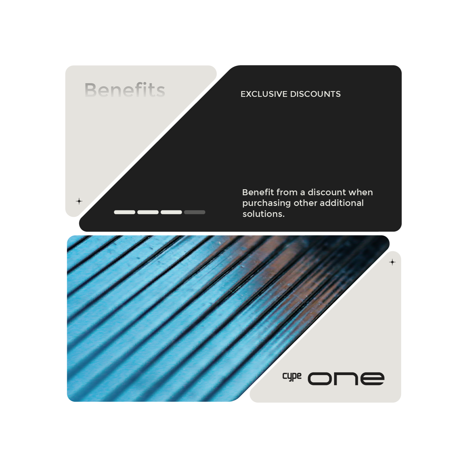 Benefits:EXCLUSIVE DISCOUNTS. Benefits from a discount when purchasing other additional solutions